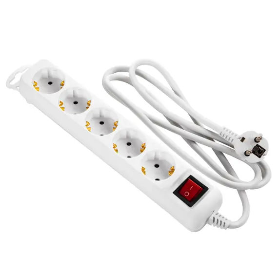 დენის დამაგრძელებელი 2E Power strip 5XSchuko with switch, 3G*1.5мм, 1.5m, white  - Primestore.ge