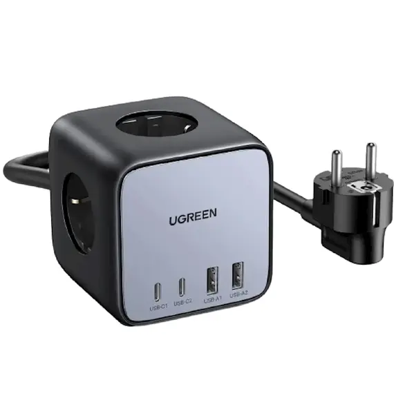 Power distributor UGREEN Charger Type-c CD268 (60113) Dignest, 65W, 3 Socket, USB-A, USB-C, 1.8m, Black
