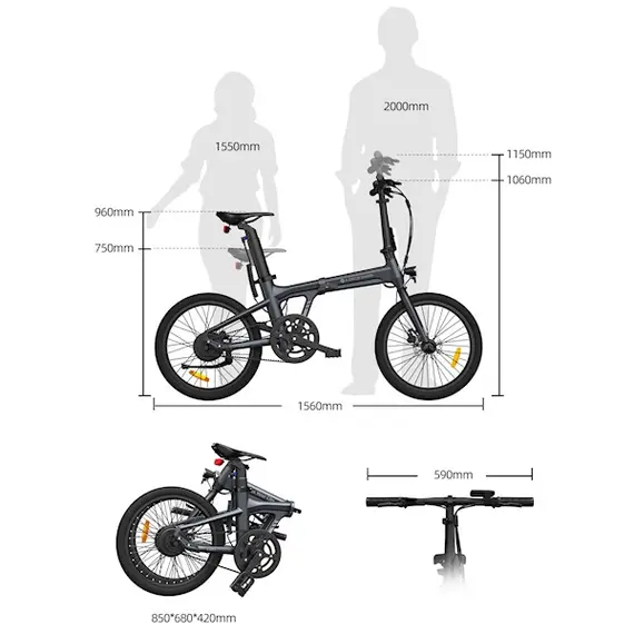 Electric bicycle ADO A20 Lite, 350W, Smart APP, Folding Electric Bike, 30KM/H, Gray, 7 image
