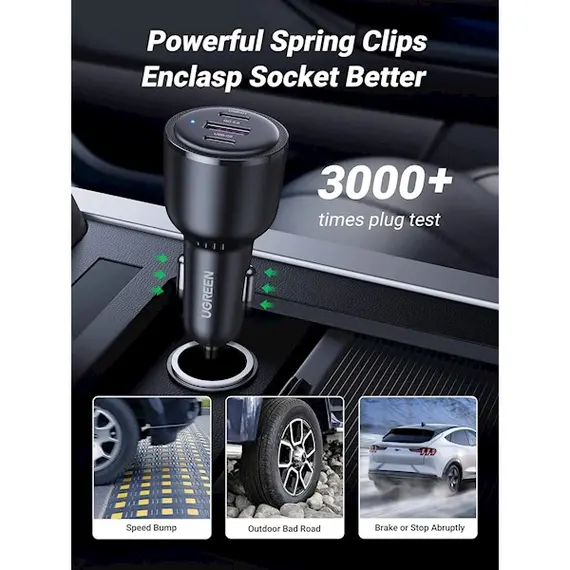 მანქანის დამტენი UGREEN CD239 (20467), 69W, USB, 2xUSB-C, Type-c Black , 3 image - Primestore.ge