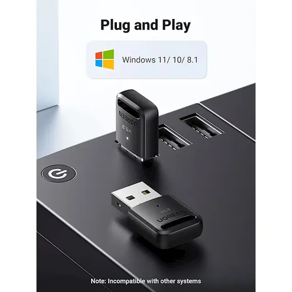 Bluetooth ადაპტერი UGREEN CM591 (90225), USB Bluetooth Adapter, Black , 3 image - Primestore.ge