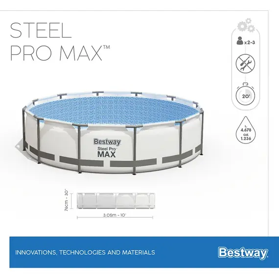 კარკასული აუზი Bestway Steel Pro Max Frame Pool 3.05mx76cm 56406 , 3 image - Primestore.ge