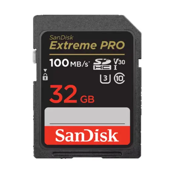 მეხსიერების ბარათი SanDisk 32GB Extreme Pro SD/XC UHS-I Card 100MB/S V30/4K Class 10 SDSDXXO-032G-GN4IN  - Primestore.ge