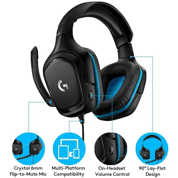 ყურსასმენი Logitech G432  7.1 Surrround  Leatherrette  L981-000770 , 2 image - Primestore.ge