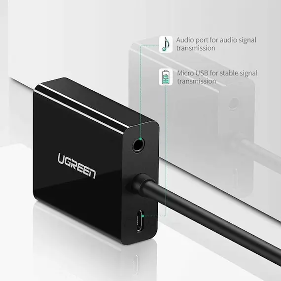 ადაპტერი UGREEN HU-516 (20694), HDMI to VGA Adapter With 3.5mm, 30cm, Black , 2 image - Primestore.ge