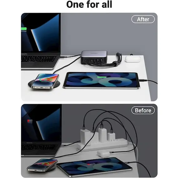 დამტენი UGREEN CD271 (40914), 200W, 4xUSB-C, Type-c, 2xUSB, Space Gray , 3 image - Primestore.ge