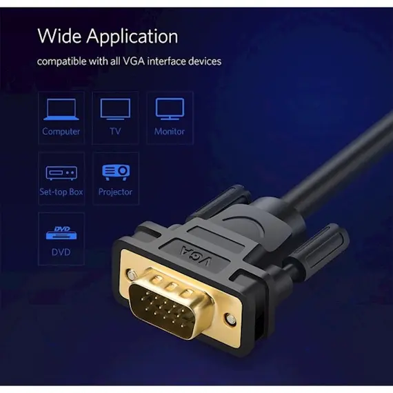 VGA კაბელი UGREEN VG101 (11634) VGA Male to Male Cable 15m (Black) , 3 image - Primestore.ge