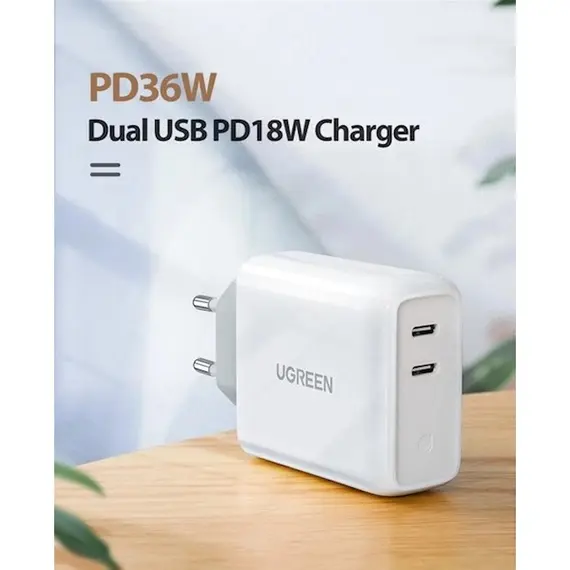 დამტენი UGREEN CD199 (70264), 36W, USB-C, White , 2 image - Primestore.ge