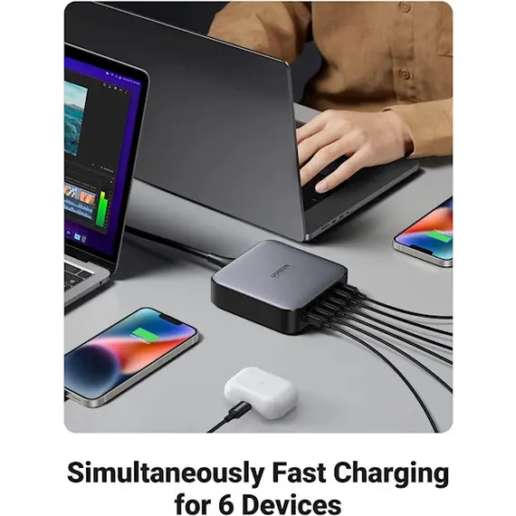 დამტენი UGREEN CD271 (40914), 200W, 4xUSB-C, Type-c, 2xUSB, Space Gray , 2 image - Primestore.ge