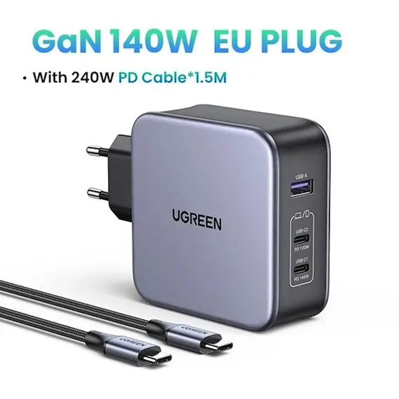 დამტენი UGREEN CD289 (90549), 140W, USB, USB-C, Gray , 3 image - Primestore.ge