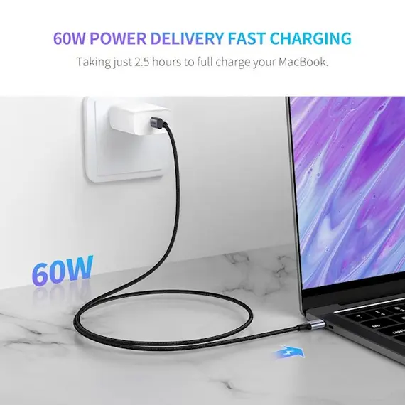 USB კაბელი UGREEN 50152 USB 2.0 C M/M Round Cable Nickel Plating Aluminum Shell 2m (Gray Black) , 2 image - Primestore.ge