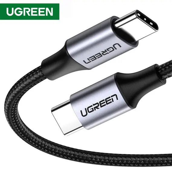 USB კაბელი UGREEN 50152 USB 2.0 C M/M Round Cable Nickel Plating Aluminum Shell 2m (Gray Black)  - Primestore.ge