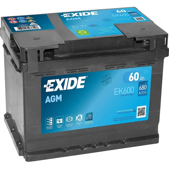 Accumulator Exide AGM EK600 60 A*s R+