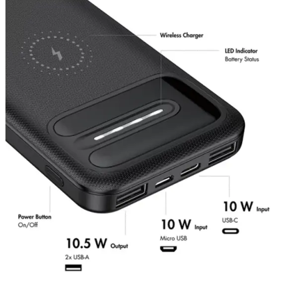 Portable charger Logilink PA0305 Power Bank 8000mAh Wireless Charging + 2x USB-A, 7 image