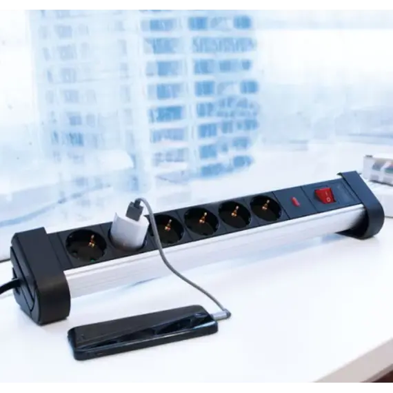 დამაგრძელებელი კაბელი Logilink LPS215 Socket outlet 6-way + switch 6x CEE 7/3 1.4m Black/silver , 4 image - Primestore.ge