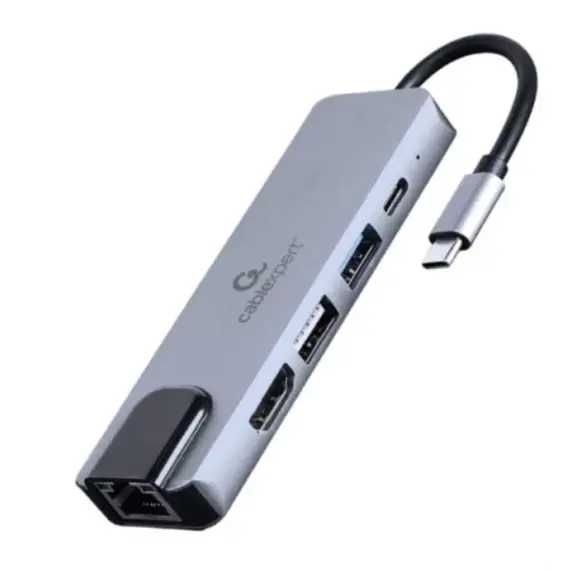 ადაპტერი Gembird A-CM-COMBO5-04 USB Type-C 5-in-1 multi-port adapter (Hub+HDMI+PD+LAN)  - Primestore.ge