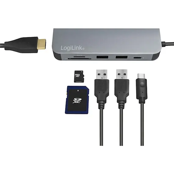 Adapter Logilink UA0343 USB-C™ Multifunc Hub USB 3.2 Gen1x1 HDMI PD Cardreader, 3 image