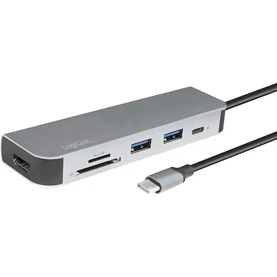Adapter Logilink UA0343 USB-C™ Multifunc Hub USB 3.2 Gen1x1 HDMI PD Cardreader, 2 image