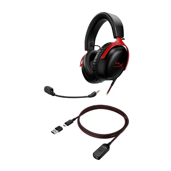 ყურსასმენი HyperX Cloud III – Wired Gaming Headset, PC, PS5, Xbox Series X|S Black/Red (727A9AA) , 6 image - Primestore.ge