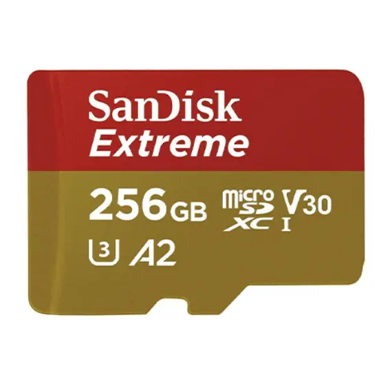 მეხსიერების ბარათი SanDisk 256GB Extreme MicroSDXC UHS-I Card Up to 190MB/s/C V30/4K/A2 SDSQXAV-256G-GN6MN  - Primestore.ge