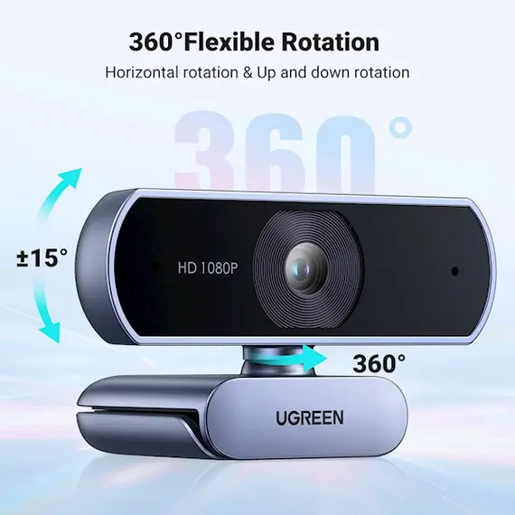 ვებკამერა UGREEN 15728, 2Mp, FHD, Built-in Microphone, Webcam, Gray/Black , 2 image - Primestore.ge