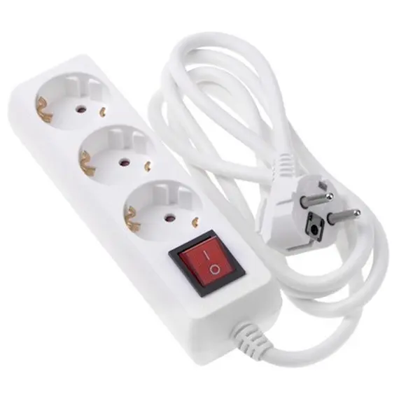 დამაგრძელებელი 2E 3XSchuko with switch, 3G*1.5mm, 1.5m, white  - Primestore.ge