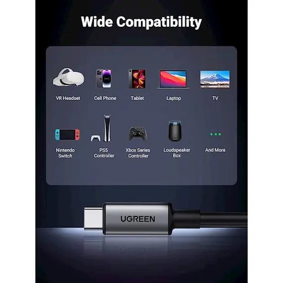 USB კაბელი UGREEN US551 (90629), Type-c to Type-c , USB-C To USB-C, 5m, Black , 2 image - Primestore.ge