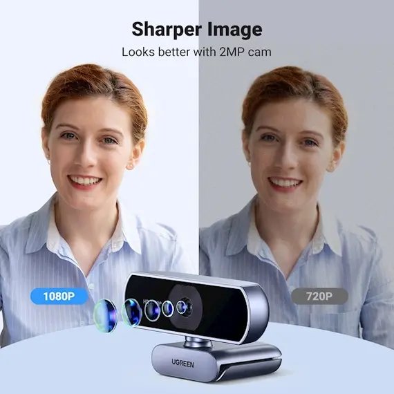 ვებკამერა UGREEN 15728, 2Mp, FHD, Built-in Microphone, Webcam, Gray/Black , 4 image - Primestore.ge