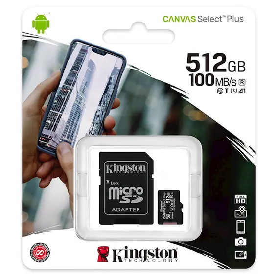 მეხსიერების ბარათი Kingston SDCS2/512GB, 512GB, mSDXC, C10, UHS-I, U3, Black , 3 image - Primestore.ge
