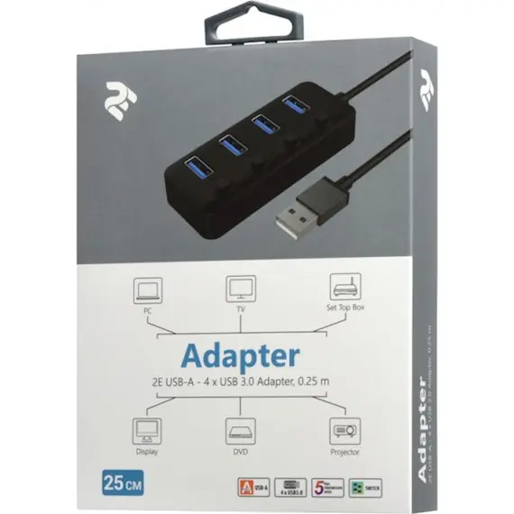 USB ჰაბი 2E Adepter USB-A to 4xUSB3.0 hub with switch, 0.25m , 3 image - Primestore.ge