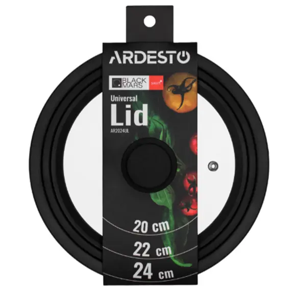 მინის თავსახური Ardesto Universal lid Black Mars Smart 20/22/24 cm, glass, silicone  - Primestore.ge