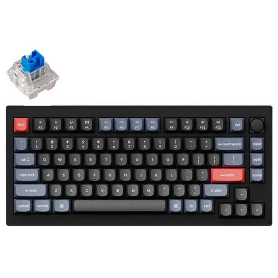 კლავიატურა Keychron V1 68 Key QMK Keychron K PRO Blue Hot-Swap RGB Knob Carbon Black  - Primestore.ge