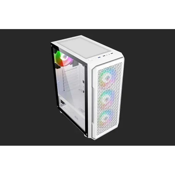 Computer case 2E Hexagon G338W, without PSU, 2xUSB 3.0, 1xUSB Type-C, 1x120mm, 3x120mm ARGB, TG Side Panel, ATX, White, 2 image