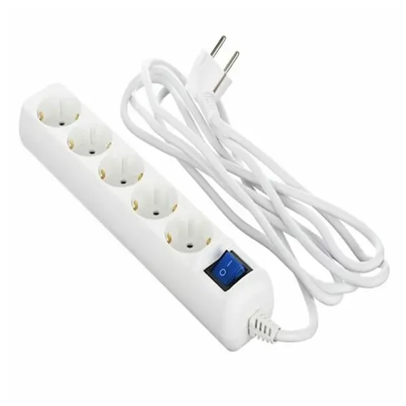 დამაგრძელებელი 2E 5XSchuko with switch, 3G*1.5mm2, 3m, white  - Primestore.ge