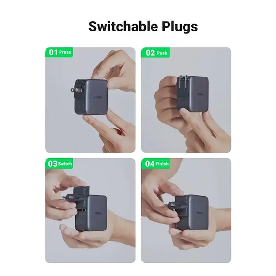 დამტენი UGREEN CD296 (90409), 65W, USB, USB-C, Gray , 2 image - Primestore.ge