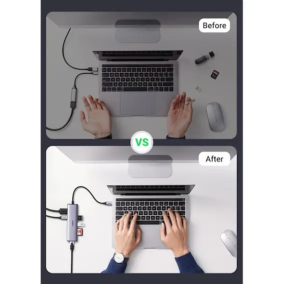 USB ჰაბი UGREEN CM512 (90568), USB-C, USB, HDMI, RJ45, SD, TF, Hub, Gray , 3 image - Primestore.ge