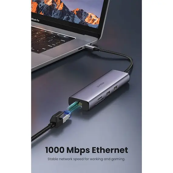 USB ჰაბი UGREEN CM512 (90568), USB-C, USB, HDMI, RJ45, SD, TF, Hub, Gray , 4 image - Primestore.ge