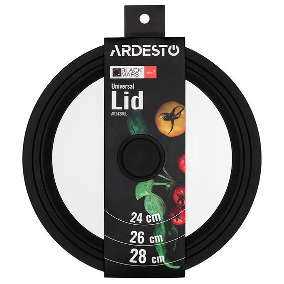 მინის თავსახური Ardesto Universal lid Black Mars Smart 24/26/28 cm, glass, silicone  - Primestore.ge