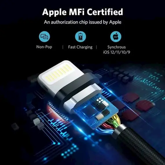 USB კაბელი UGREEN US291 (60156) USB 2.0 A to Apple Lightning Cable Nickel Plating Aluminum Braid 1m (Black) , 3 image - Primestore.ge