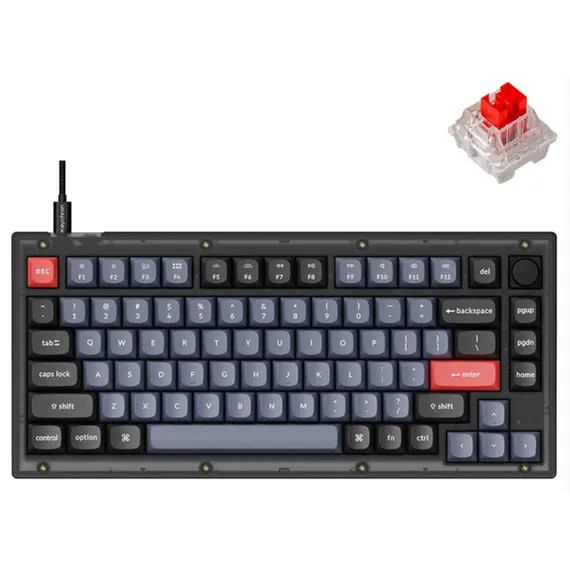 კლავიატურა Keychron V1 68 Key QMK Keychron K PRO Red Hot-Swap RGB Knob Frosted Black  - Primestore.ge