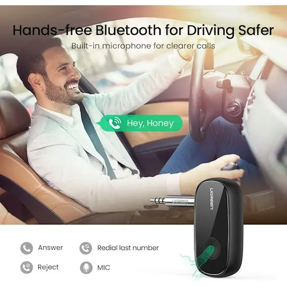 აუდიო ადაპტერი UGREEN CM279 (70304) Bluetooth 5.0 Receiver Audio Adapter APTX with Mic, Black , 4 image - Primestore.ge