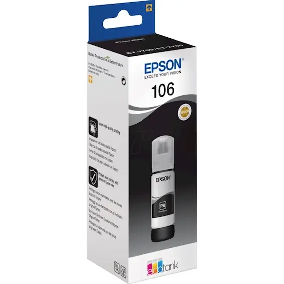 კარტრიჯი EPSON ORIGINAL (C13T00R140) I/C (b) 106 ECOTANK PHOTO BLACK INK BOTTLE L7180 , 2 image - Primestore.ge