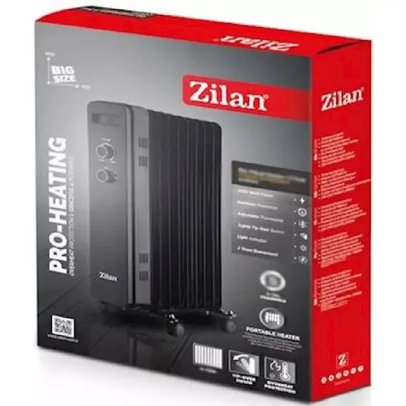 ზეთის გამათბობელი Zilan ZLN8450, 2500W, Oil Radiator, Black , 2 image - Primestore.ge