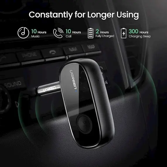 აუდიო ადაპტერი UGREEN CM279 (70304) Bluetooth 5.0 Receiver Audio Adapter APTX with Mic, Black , 2 image - Primestore.ge