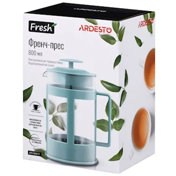 ჩაიდანი ARDESTO French press  Fresh, 800 ml, tiffany blue, plastic, glass , 3 image - Primestore.ge