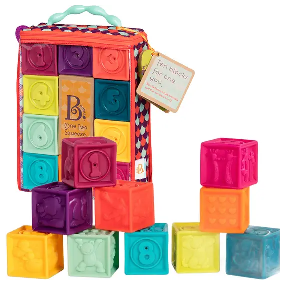 განსავითარებელი ასაწყობი კუბები Btoys ONE TWO SQUEEZE, SOFT BLOCKS  - Primestore.ge