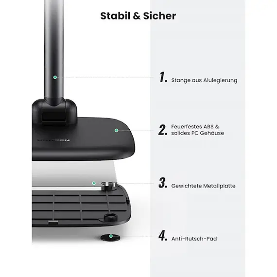 მობილურის სამაგრი UGREEN LP287 (10999), Adjustable Desk Phone Holder, Black , 4 image - Primestore.ge
