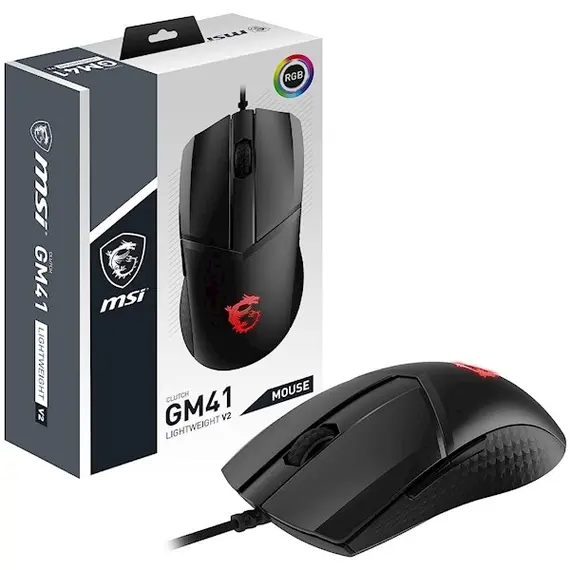 მაუსი MSI S12-0400D40-C54 GM41 LIGHTWEIGHT V2, Wired, USB, Gaming Mouse, Black , 4 image - Primestore.ge