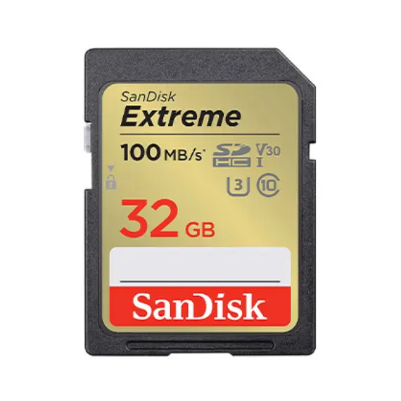 მეხსიერების ბარათი SanDisk 32GB Extreme SD/HC UHS-I Card 100MB/S V30/4K Class 10 SDSDXVT-032G-GNCIN  - Primestore.ge