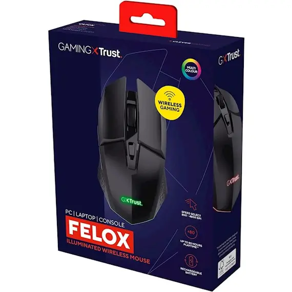 მაუსი Trust GXT110 Felox, Wireless, USB, Gaming Mouse, Black , 4 image - Primestore.ge